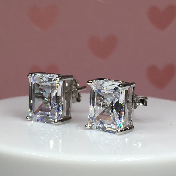 14k white gold emerald diamond 5 ct earrings - Picture 7 of 8